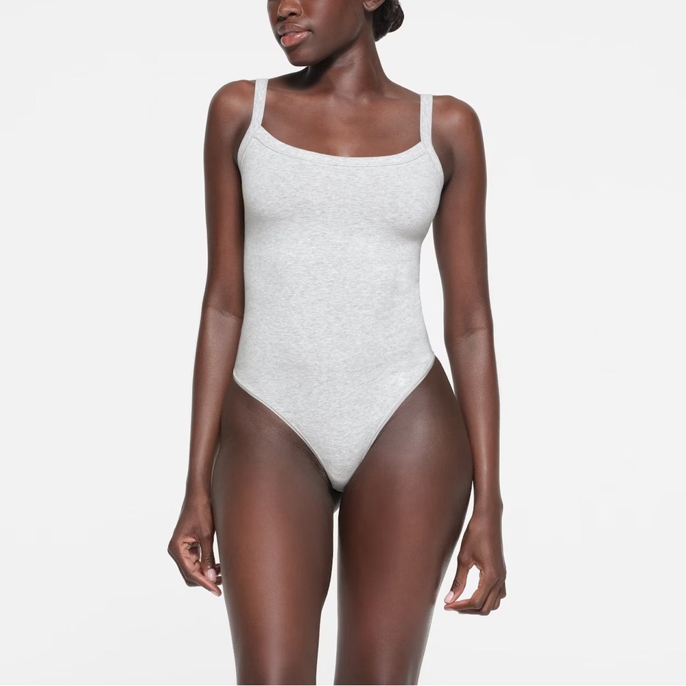 NWT SKIMS COTTON JERSEY SCOOP NECK BODYSUIT - Size XL | Light Heather Grey